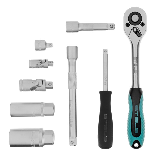 Набор торцевых головок с трещоткой 1/4"и 3/8" 44 предмета Stels Набор торцевых головок с трещоткой 1/4"и 3/8" 44 предмета Stels