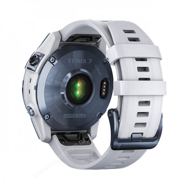 Часы Garmin Fenix 7 Sapphire Solar титановый синий минерал DLC с белым ремешком