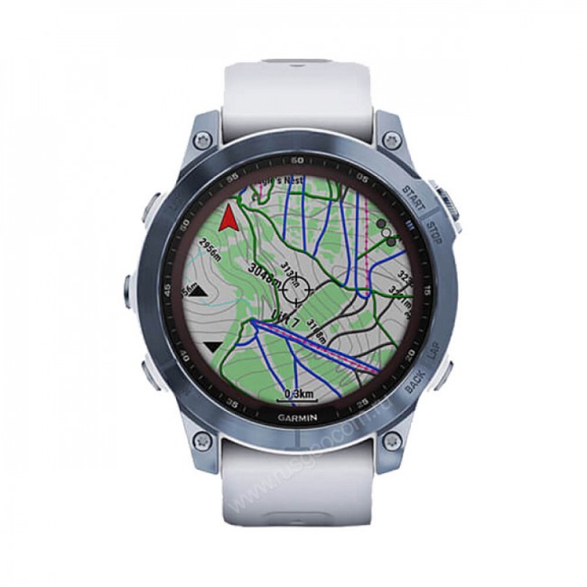 Часы Garmin Fenix 7 Sapphire Solar титановый синий минерал DLC с белым ремешком