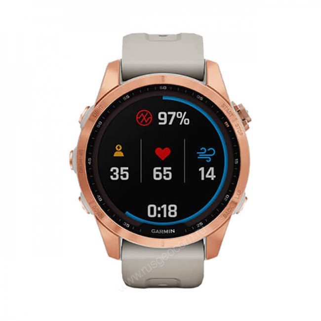 Часы Garmin Fenix 7S Solar цвета розовое золото с песочным силиконовым ремешком