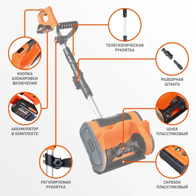 Снегоуборщик аккумуляторный ручной Patriot PE 1003 UES с 2хАКБ 2 Ач + ЗУ 2А