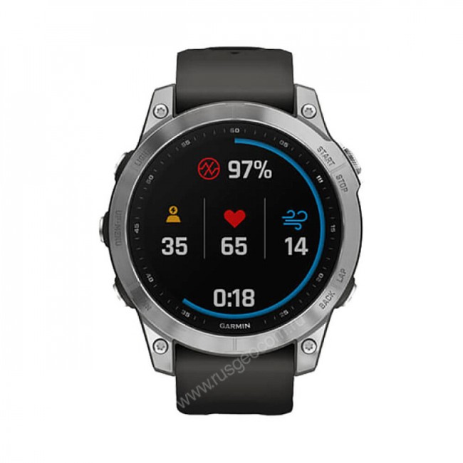 Часы Garmin Fenix 7 серебристый с графитовым силиконовым ремешком Часы Garmin Fenix 7 серебристый с графитовым силиконовым ремешком