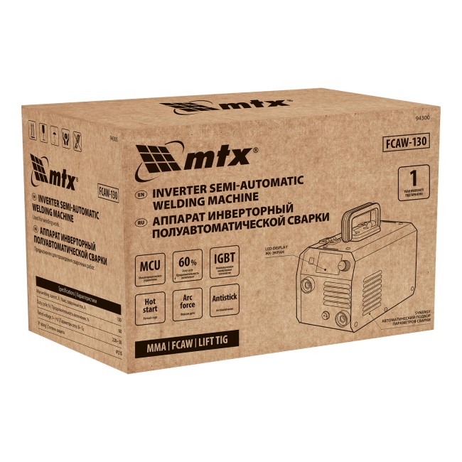 Аппарат инвертор. полуавтомат. cварки FCAW-130, 130 А, ПВ 60% MTX Аппарат инвертор. полуавтомат. cварки FCAW-130, 130 А, ПВ 60% MTX
