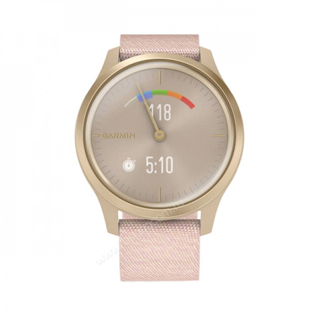 Часы Garmin Vivomove Style светло-золотистый с розовым плетеным нейлоновым ремешком