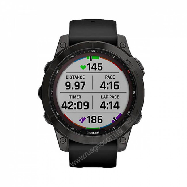 Часы Garmin Fenix 7 Sapphire Solar титановый черный DLC с черным ремешком