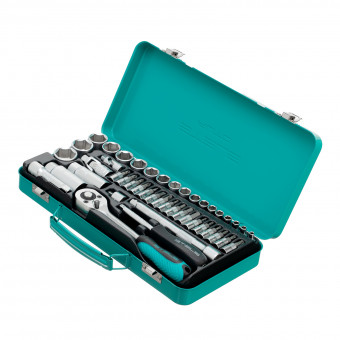 Набор торцевых головок с трещоткой 1/4"и 3/8" 44 предмета Stels Набор торцевых головок с трещоткой 1/4"и 3/8" 44 предмета Stels