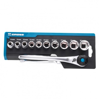 Набор торцевых головок 3/8", CrV 12 предметов Gross Набор торцевых головок 3/8", CrV 12 предметов Gross